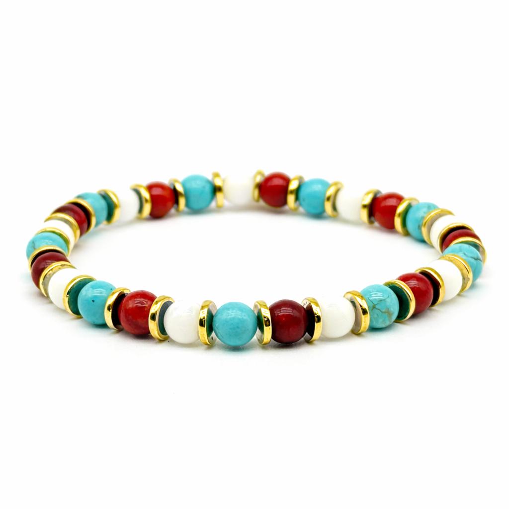 Bracciale Pietre Aulite turchese, Corallo, Agata Bianca